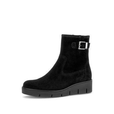 Stiefelette GABOR, Damen, Gr. 43, Textil, schwarz, Veloursleder, unifarben, Basic, Schuhe Stiefelette, Keilabsatz, Boots mit modischer Zierschnalle