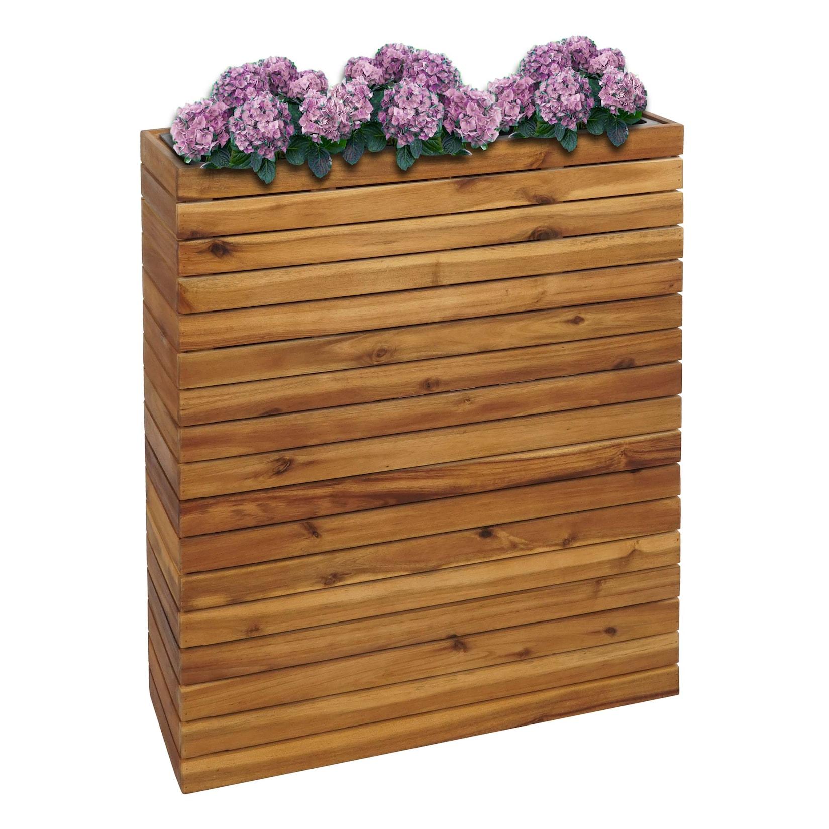 Pflanzkasten MCW-L21, Hochbeet Pflanzkübel Blumentopf, eckig 77x63x23cm Outdoor Akazie Holz MVG-zertifiziert ~ braun
