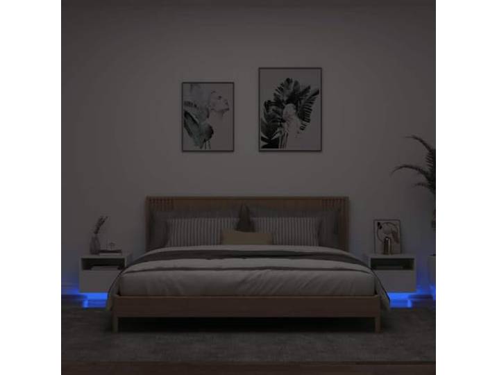 HEFZGDB Nachttische mit LED-Beleuchtung 2 Stück Weiß 40x39x37 cm Holzwerkstoff RGB-Lichtmodi und USB-Anschluss Stauraum Beistelltische