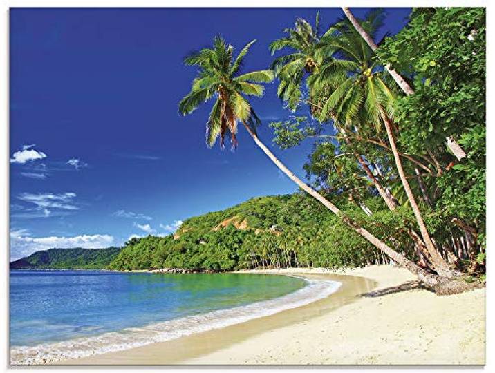 ARTland Wanddeko Glasbilder Wandbild Glas Bild einteilig 80x60 cm Querformat Natur Strand Meer Palmen Karibik Landschaft Küste Urlaub S9HV