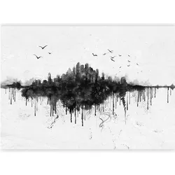 Artgeist, Tapete, Fototapete - Big city - abstract city skyline in black watercolour style (300 x 210 cm)