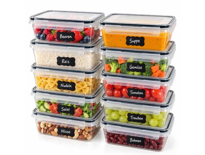 Relaxdays Boîtes alimentaires\, transparentes lot de 10\, 1000 ml\, plastique\, clips hermétiques\, micro-ondes