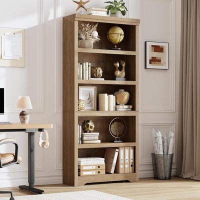 Garvee Farmhouse Bookcase with Adjustable Shelves, Wooden Display Storage Shelves with Anti-Slip Design for Home Office