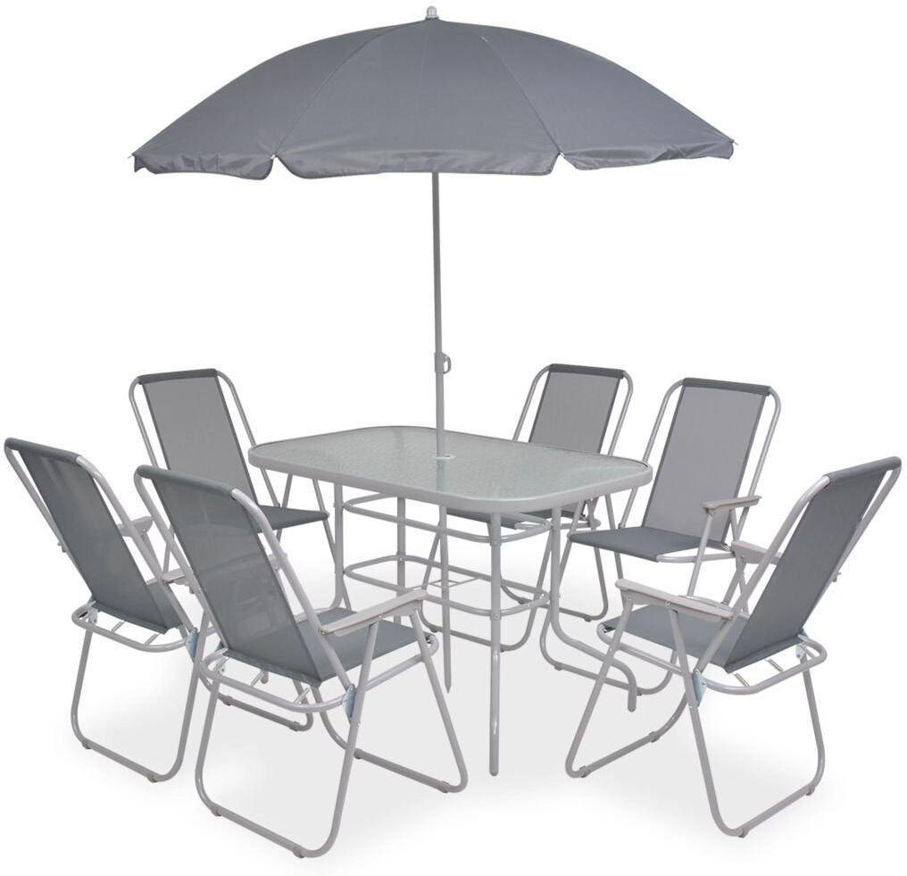 Dakota Fields Augustus 6 - Person Patio Dining Set Umbrella Hole Included Rectangular Table Gray 6