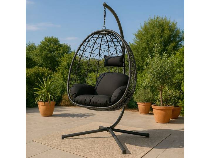 CUZCO - Fauteuil suspendu effet rotin noir