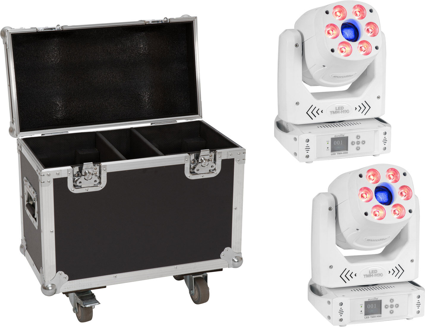 EuroLite Set 2x Led Tmh-H90 Hybrid Moving-Head Spot/wash Cob Ws + Case
