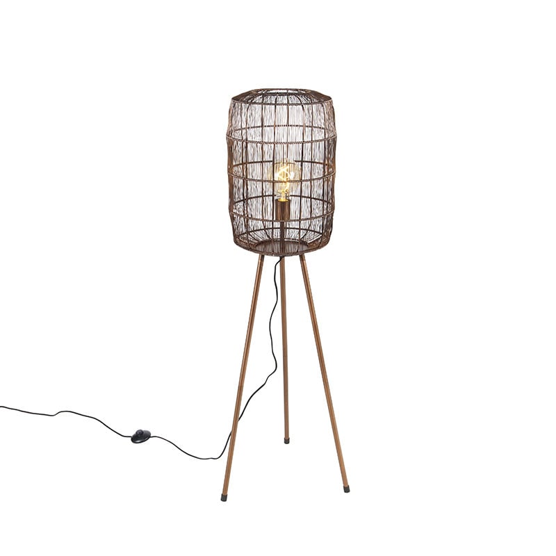 Qazqa Moderne Tripod Vloerlamp - Koper - Metaal