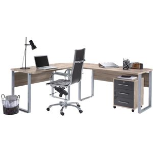 BMG-Möbel Büromöbel-Set Office Edition, Schreibtisch & Rollcontainer, eiche / anthrazit