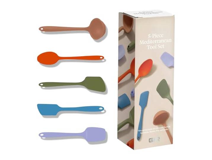 GIR: Get It Right – 5-teiliges Silikon-Kochutensilien-Set – Schöpflöffel, Pfannenwender, Wender, Löffel und Löffel – antihaftbeschichtet – hitzebeständig – mediterranes Küchenutensilien-Set –