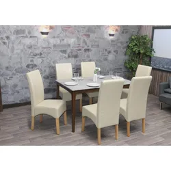 6er-Set Esszimmerstuhl Küchenstuhl Stuhl Crotone, LEDER ~ creme, helle Beine