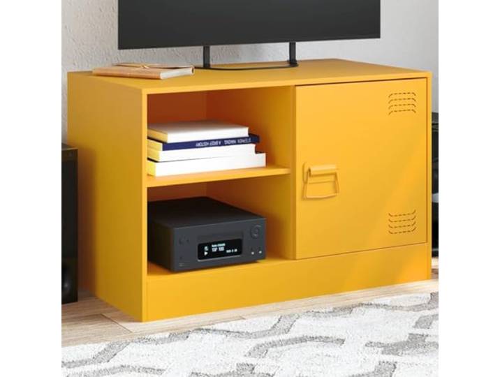 HEFZGDB TV-Schrank Senfgelb 67x39x44 cm Stahl Gestell mit Griff und Stauraum für Wohnzimmer, Moderner TV-Tisch, Robustes Möbelstück