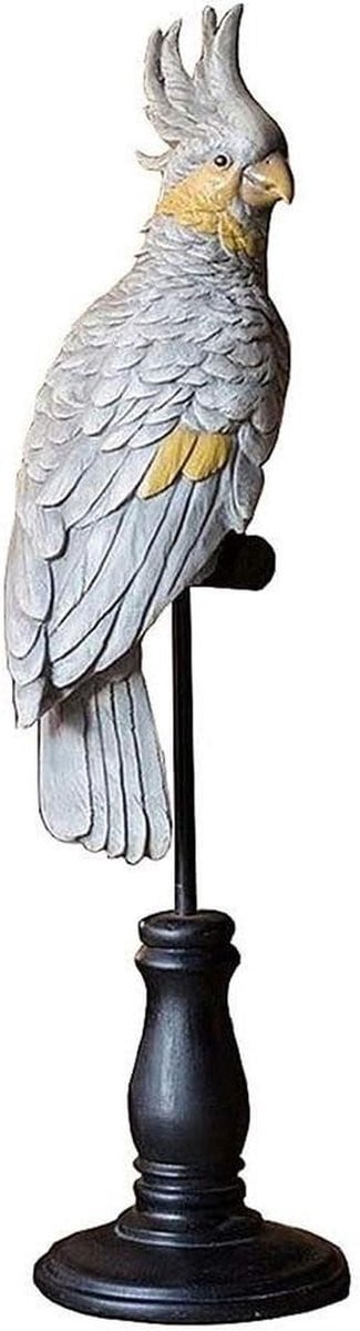 Handgeschilderd Resin Papegaai Beeld - Wit - Hoogte: 51,5 cm
