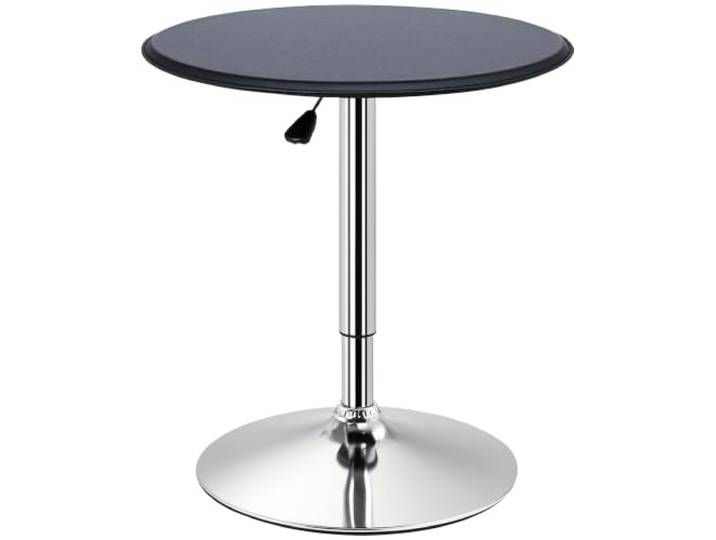 HOMCOM Bartisch Esstisch für Wohnzimmer, Esszimmer Ø63 x 67-93 cm Schwarz Stehtisch, Tresentisch, Küchentisch, Chromstahl, Kunstleder