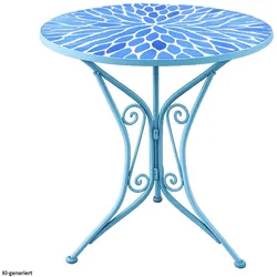 HTI-Living, Gartentisch + Balkontisch, Gartentisch Metall Blau mit Blütenmotiv (55 x 68 cm)