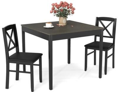 Costway 3-Piece Dining Table Set Wooden Square Kitchen Table for 2 People-Gray
