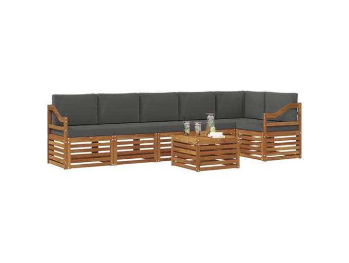 KTHLBRH 7-teiliges Sofa-Set aus natürlichem Akazienholz, Anthrazit Für Garten, Terrasse, modular, inklusive Kissen, Lattenrost-Design, robust