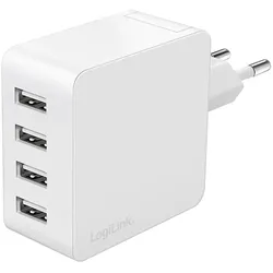 LogiLink 4-fach USB-Steckdosenadapter, 24 W, 4x USB-A, Weiß