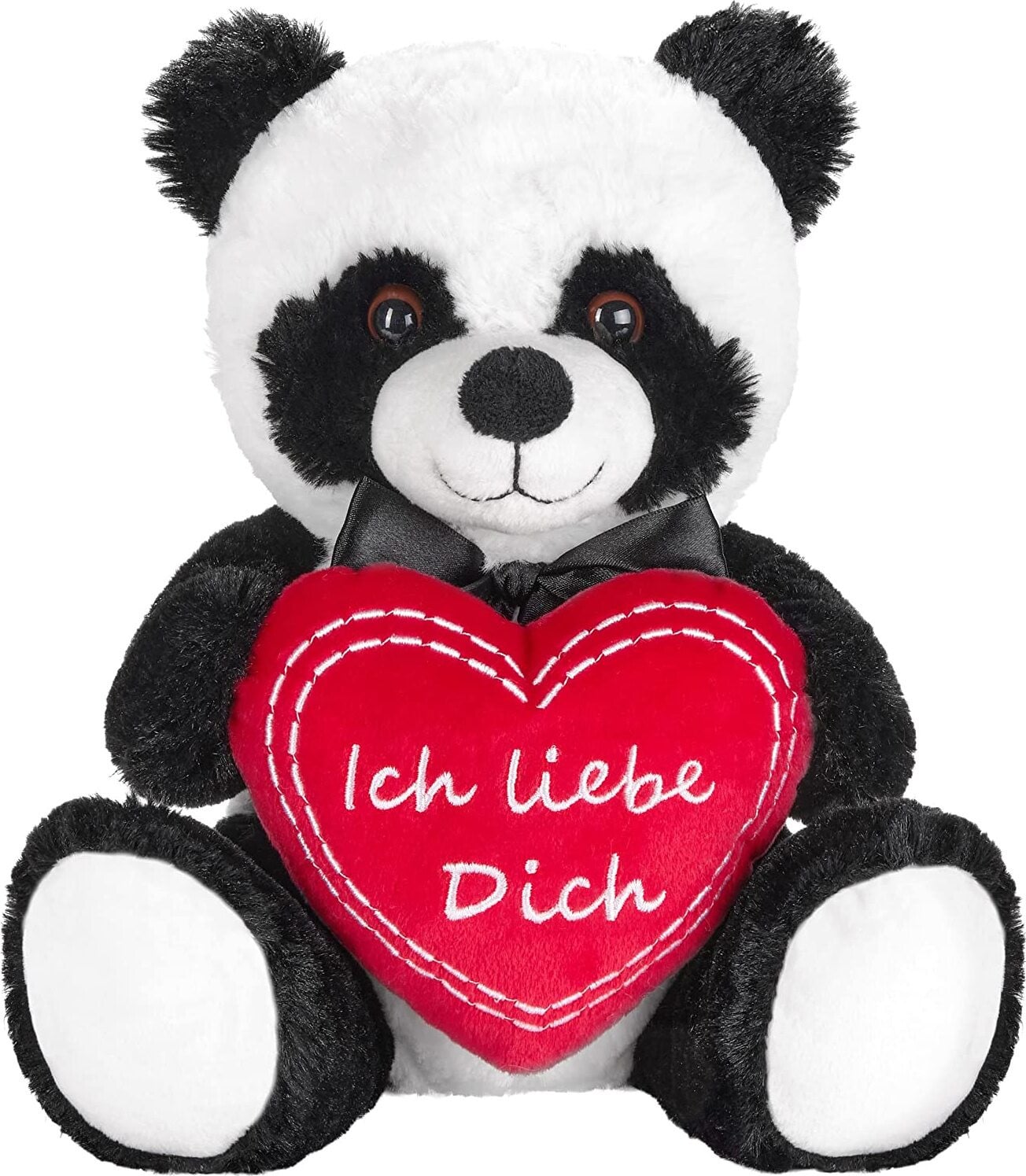 Brubaker Panda knuffelbeer met hart, rood - 25 cm - Zwart en wit