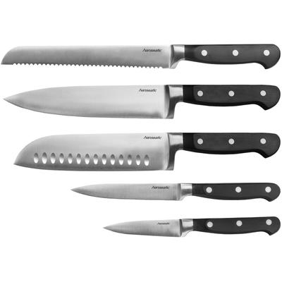 Messer-Set HANSEATIC "hanseatic PREMIUM, 5-teilig", schwarz, Edelstahl, Kochmesser-Sets, mit schwarzen Griffen, mit Nieten