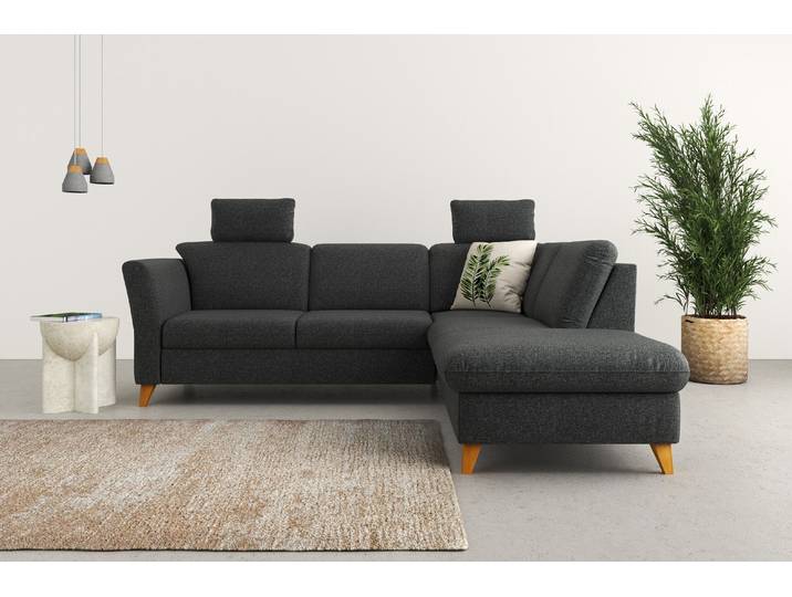 Ecksofa, Polyester, Anthrazit, 252×213 cm, Federkern-Polsterung, Klassisch, Home-affaire