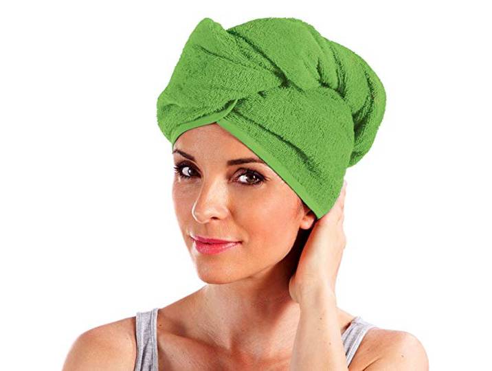 Erwin Müller Turban, Haarturban mit Knopf apfelgrün Größe 28x70 cm - auch als Kinderturban geeignet 100% Baumwolle, saugstark, Stabiler Halt - (weitere Farben)
