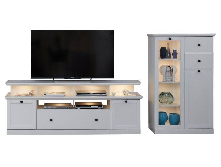 trendteam Wohnwand Baxter, (Set mit Highboard und Lowboard), Weiß matt Landhaus