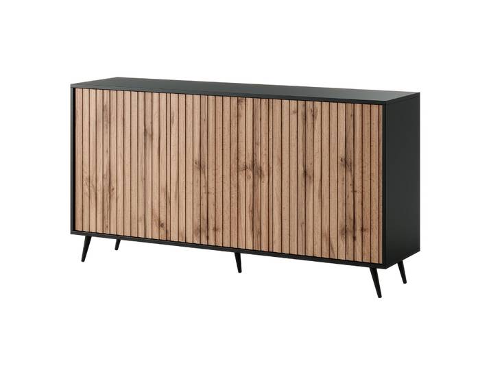 Kommode Bello mit Lamellenfronten, 154 cm, schwarz/Wotan-Eiche