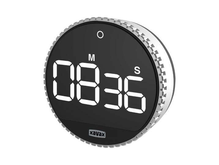 Küchentimer XAVAX Timer Rotation , digital, Silber, Schwarz , schwarz, Wecker, Küchentimer, Magnetisch, Aussparung für Wandmontage, Antirutsch-Pad