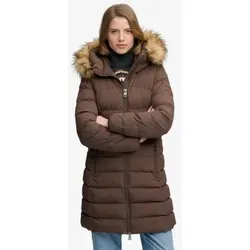 Superdry für Damen. W5012185A Mittellange Fuji-Jacke mit Kunstfell und Kapuze braun (M), Lässig, Polyester