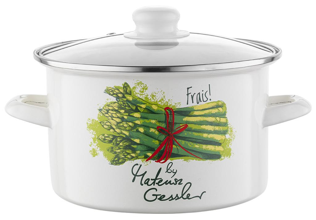Emalia Pleszew Geglazuurde aspergepan, 4,8 liter, 22 cm, wit/grijs