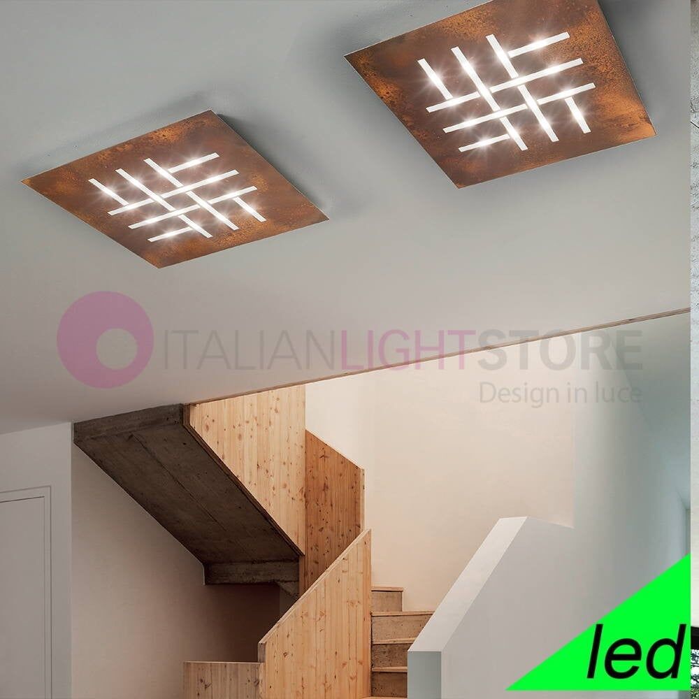 Pattern Plafoniera Led Moderna Quadrata Design Ultrasottile L. 50 - Ossidato
