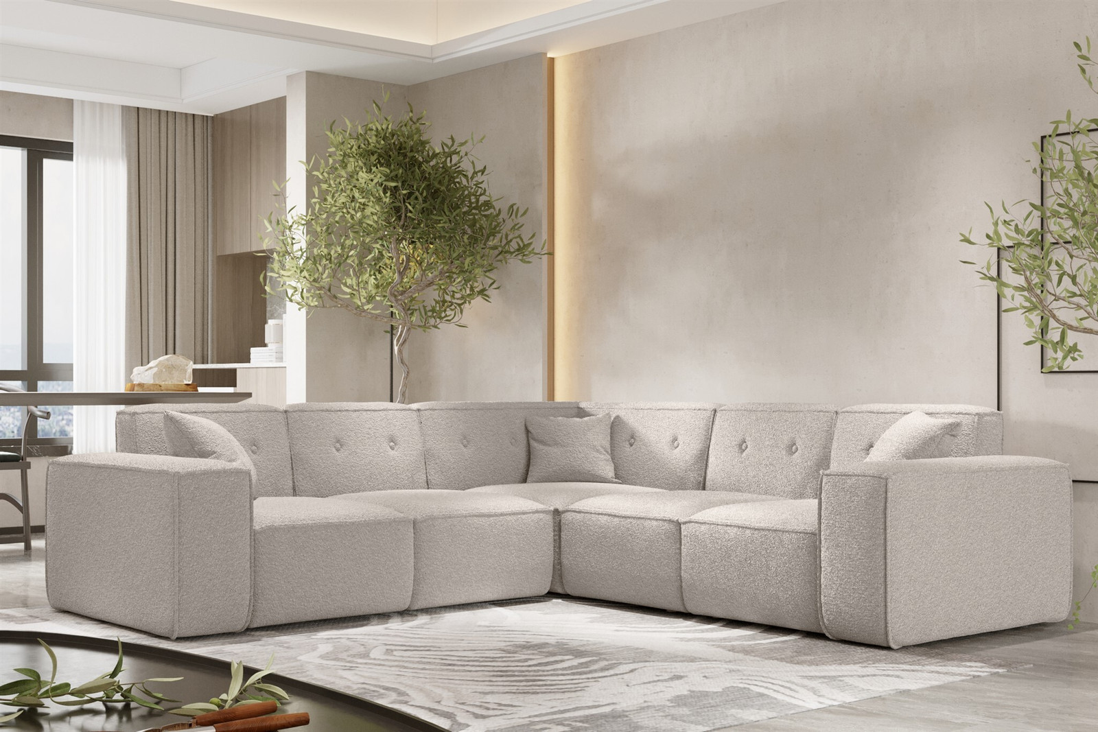 Designbank Designersofa CESINA met Ascot bekleding in kleur crème