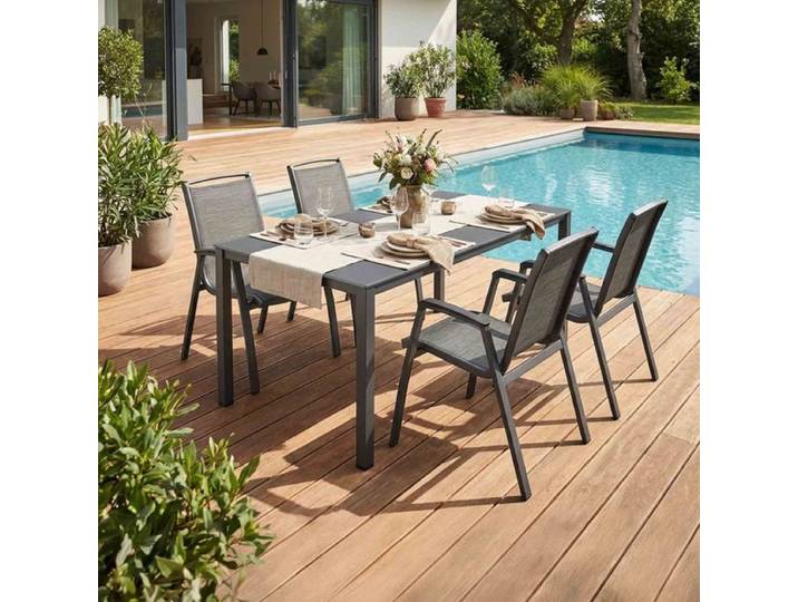 Kettler Forma II Gartenmöbel-Set M (4 Plätze) Tisch 160x95cm Dunkelgrau