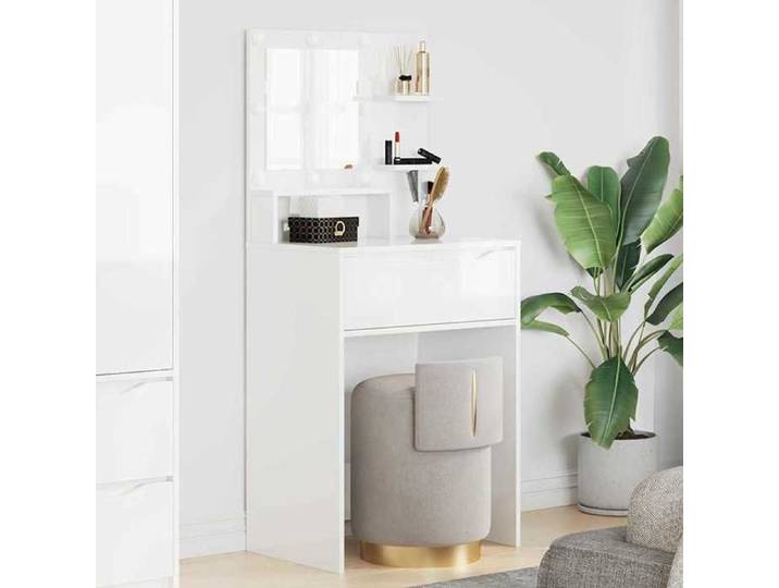 Coiffeuse pour chambre - CHIC Table de cosmétiques - Pour femmes - avec tiroir - Blanc brillant 60x39.5x135 cm A10793