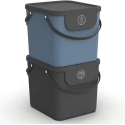 Rotho Albula afvalscheiders - set van 2 - 40L - zwart/blauw (1041399999AZ), Abfalleimer, Blau, Grau