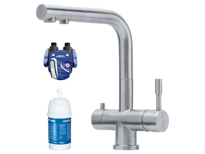 Franke Wellfresh 110 inkl. Britafilter P1000 3-Wege-Wasserhahn L-Auslauf, Edelstahl Massiv. Küchenarmatur, Spültischarmatur, Mischbatterie, Dreiwege Wasserhahn, Für Osmoseanlagen Trinkwasseranlagen