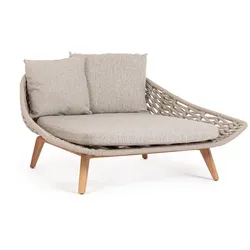 Gartendaybed Tamires aus Teakholz, modern gepolstert, Beige, abziehbare Sunproof Kissen, Outdoor