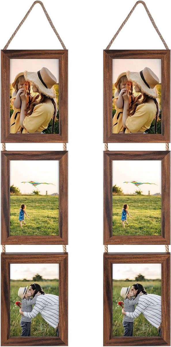 Fotolijst Collage Walnootbruin - Wandlijst Set - Drievoudig Frame - 4x6 inch
