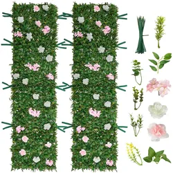 VEVOR Künstliche Hecke  2,4 m x 61 cm 2 Stk., Pflanzenwand, PE-Sichtschutz, Sichtschutzzaun mit Seidenblumen, Heckenzaun, Kunstpflanzen Balkonverkleidung für Hochzeiten, Außengärten, Hinterhöfe