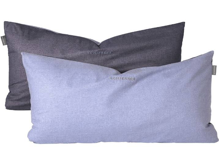 Kissenhüllen SCHIESSER Doubleface aus weicher Baumwolle mit edlem Melangeeffekt in Wendeoptik , blau, B:40cm L:80cm, Renforcé, Renforcé, Kissenbezüge, Kissenhüllen, OEKO-TEX MADE IN GREEN