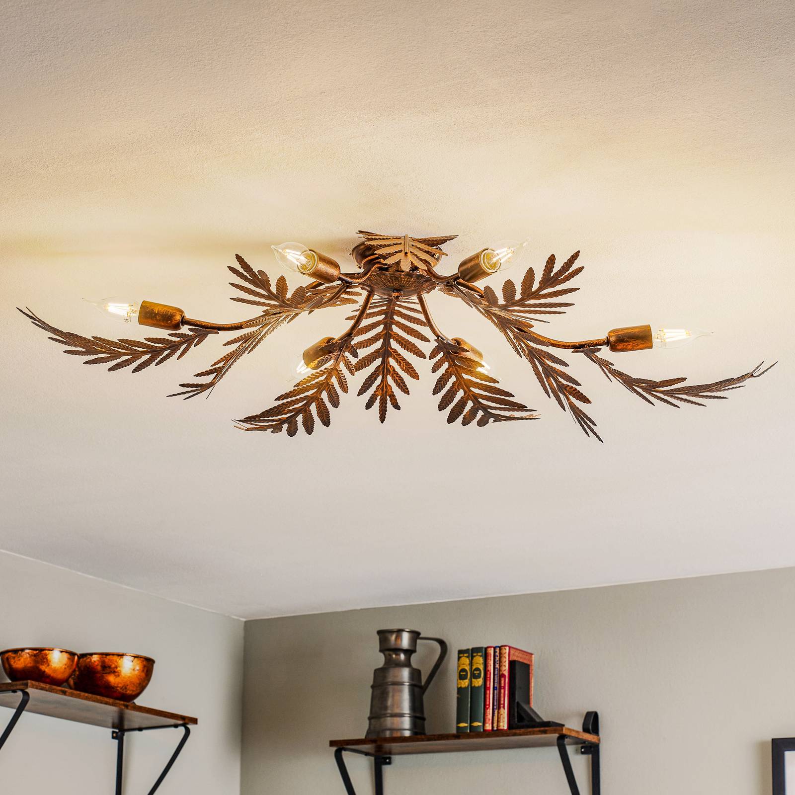 Deckenlampe Felce ONLI, dimmbar, bronze / altmessing, für Wohn- / Esszimmer, Metall, Deckenlampe