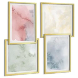BILDER SET 4er Set - 50x50 cm & 40x60 cm Goldrahmen - Aquarellfarben in Pastellfarben