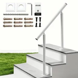 VEVOR Handläufe für Außentreppen Treppengeländer-Satz für 2-3 Stufen Weiß, Treppenhandlauf für Veranda & Terrasse, Rundrohr aus Aluminium, 0–60° Winkel Einstellbar, zur Bodenmontage, mit Querstreben