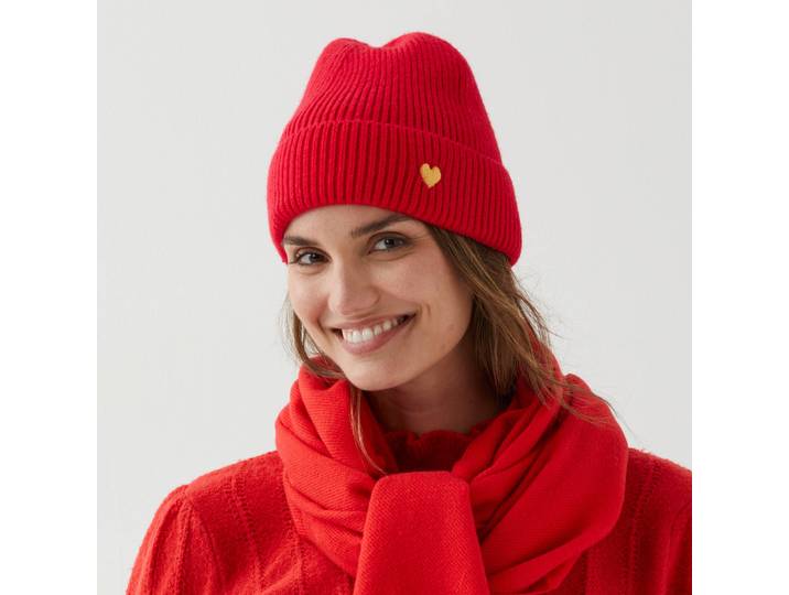 Bonnet en maille, détail coeur brodé brillant - Blancheporte