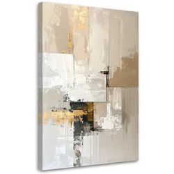 BILD auf Leinwand, Helle Abstraktion in Beige mit schwarzen und goldenen Akzenten