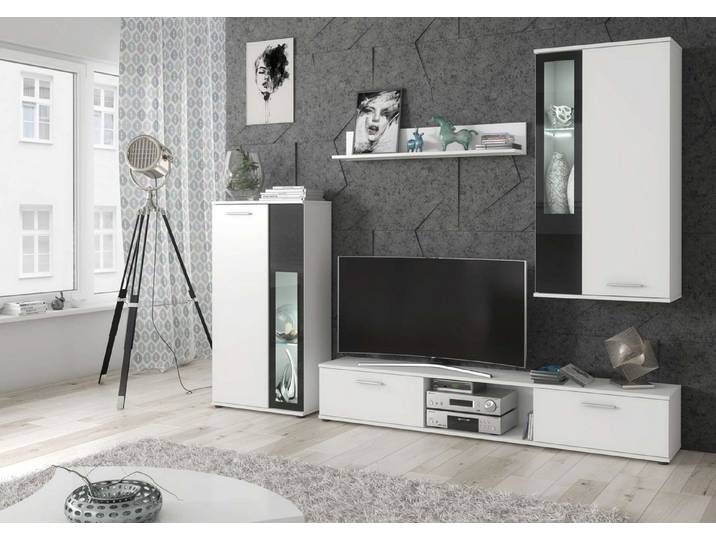 99rooms Wohnwand Darwio, (Wohnmöbel, Wohnzimmer-Set), TV-Lowboard, 2 Vitrinen, Wandregal, LED-Beleuchtung