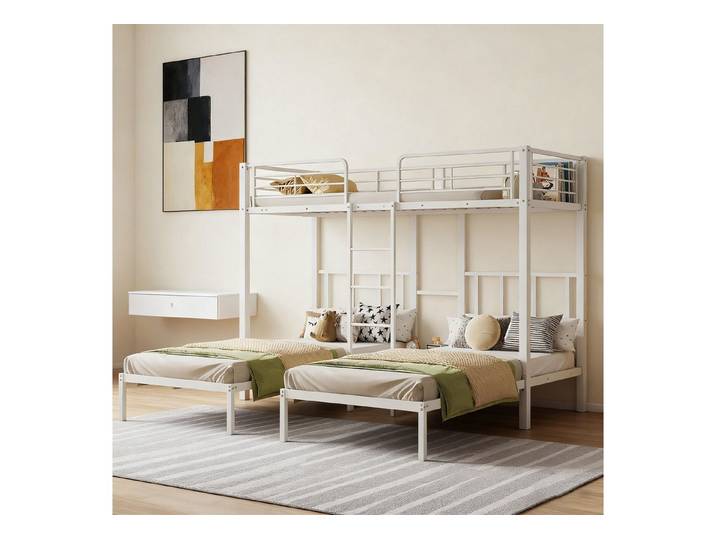 MODFU Kinderbett mit Leiter (Dreifaches Etagenbett für Jugendliche, Funktionsbett 90x200cm), Ohne Matratze