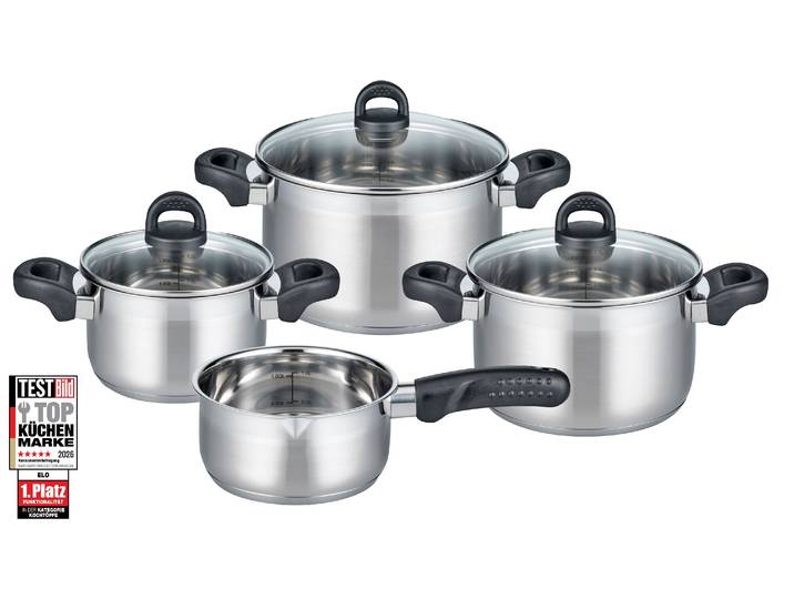 Topf-Set ELO BASIC Turmalin , silber (edelstahlfarben), Töpfe, Topf-Set, Öl-Dosiersystem, Induktion