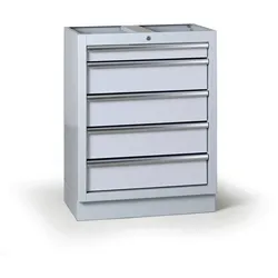 Werkstatt-Schubladenbox für G2-Arbeitsplatte, 5 Schubladen, 680 x 455 x 910 mm, grau