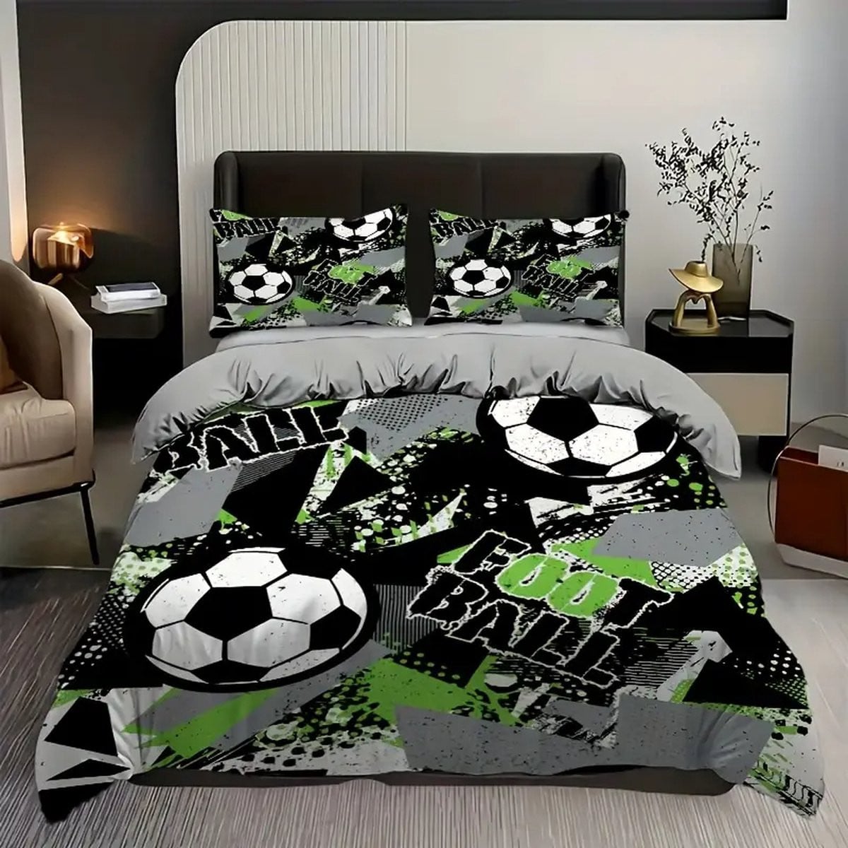 Vavida Dekbedovertrek Eenpersoons Voetbal Groen Zwart 140 x 200 cm